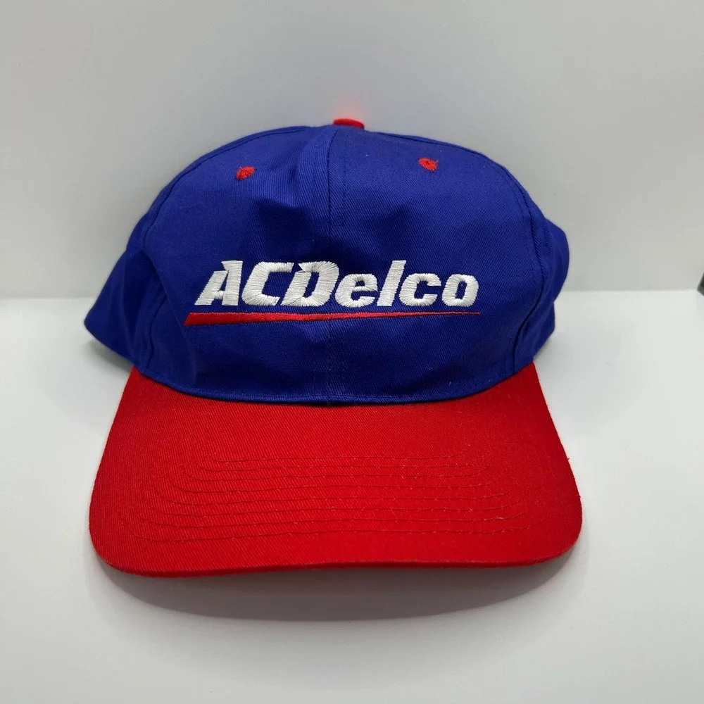 Vintage ACDelco Snapback Hat Blue Red Embroidered Logo Fantastic Fabrics Cap